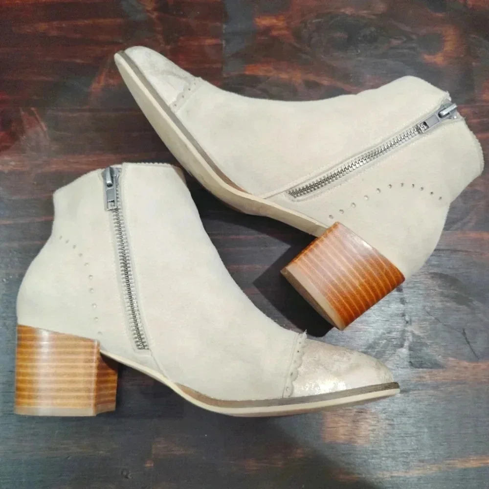 Silent D Moneybag Ankle Boots Beige Suede Leather Beige US 6.5 EU 37 - Picture 5 of 13